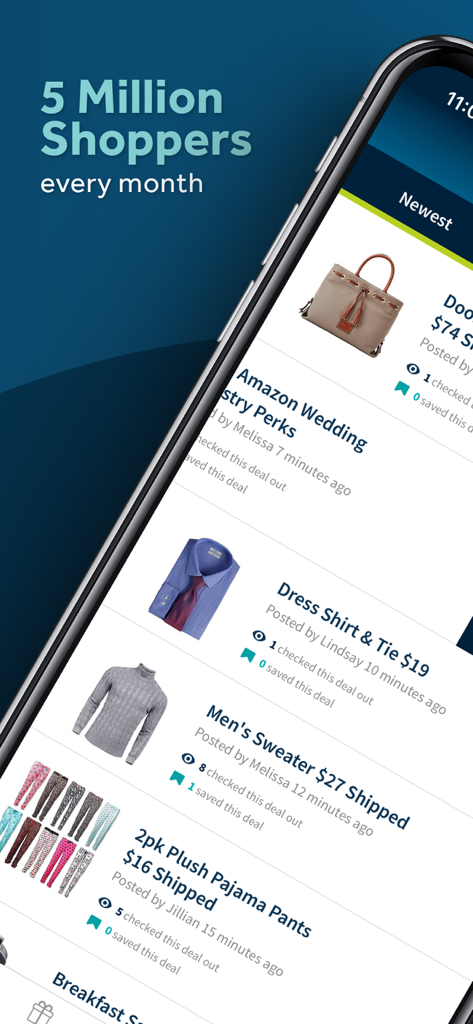 Brad’s Deals | Curated Deals - Brads Deals mobile app showing a curated feed of shopping discounts on apparel and home goods