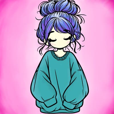 girl with baggy sweatshirt and messy bun