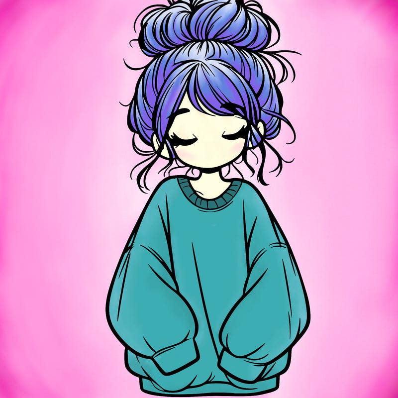 girl with baggy sweatshirt and messy bun