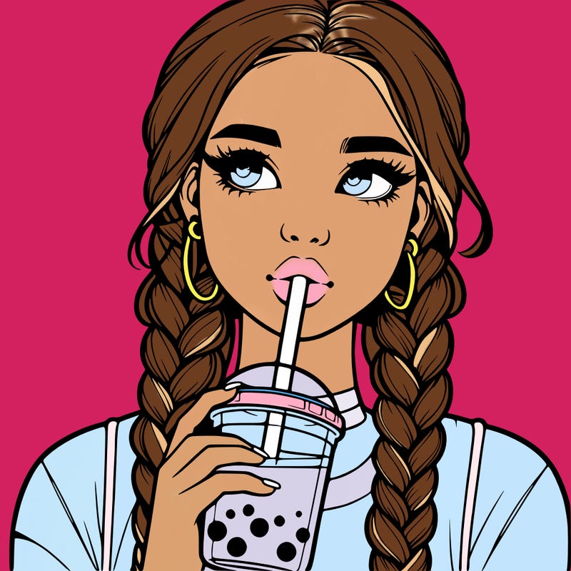 realistic girl with braided hair drinking boba