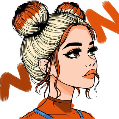realistic girl with buns on the top of her head