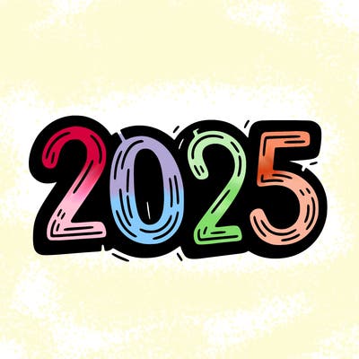 one line scrawled numbers sketch design “2025”