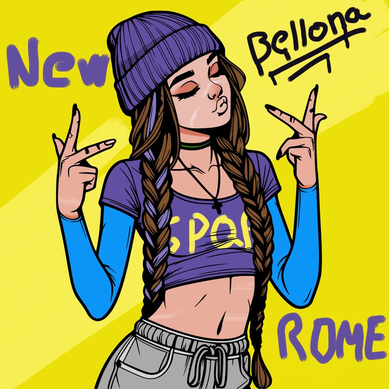 realistic teenage girl with braids and a beanie and crop top doing 🫶🏼