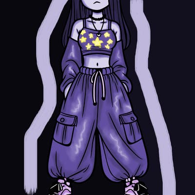 girl in a crop top and baggy pants