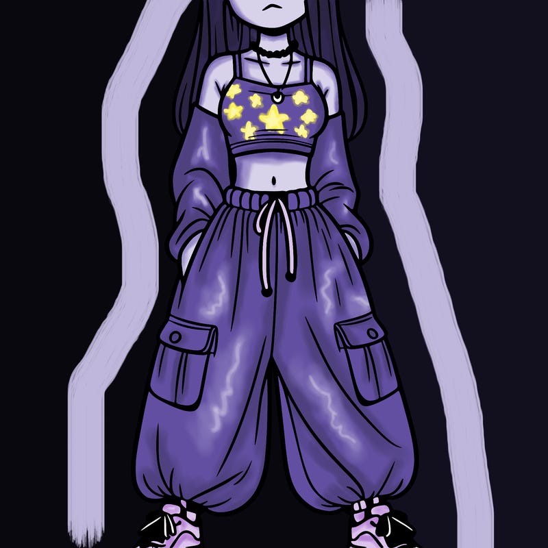 girl in a crop top and baggy pants