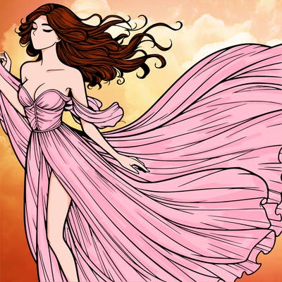 realistic woman in dress flowing the the wind