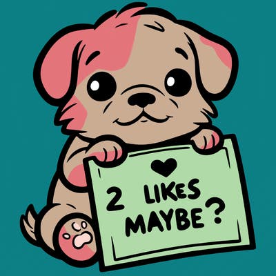 a puppy holding a sign that says 2 likes maybe?