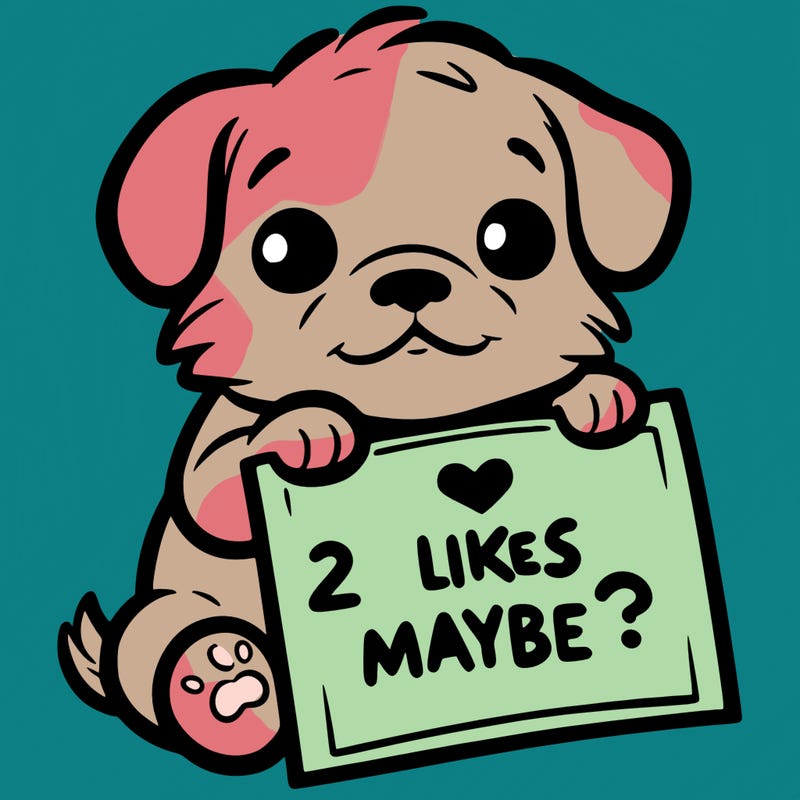 a puppy holding a sign that says 2 likes maybe?