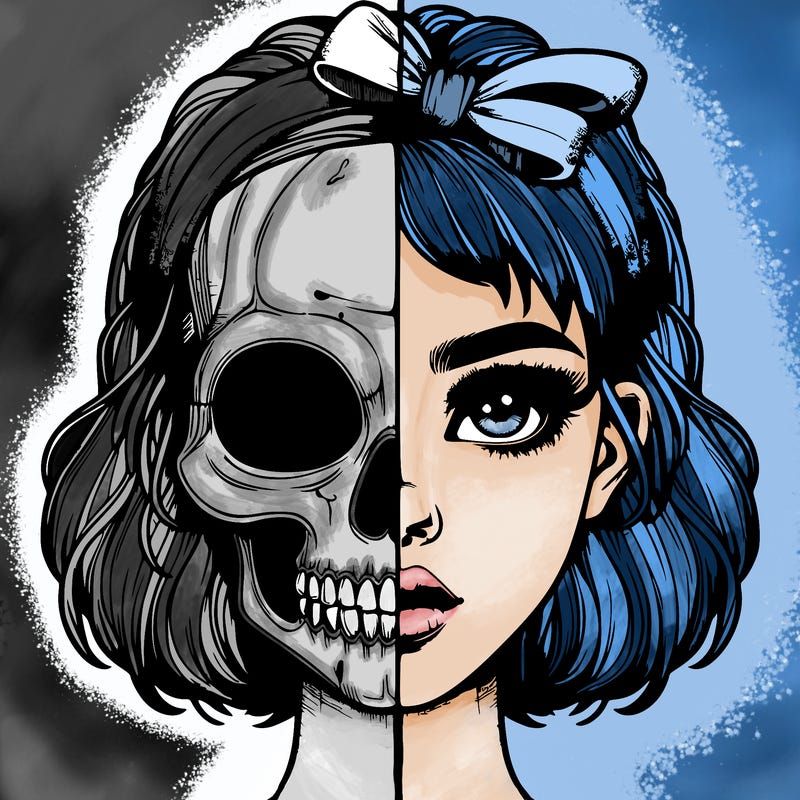 realistic girl with half skull mask