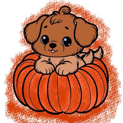 cute little puppy in a pumpkin