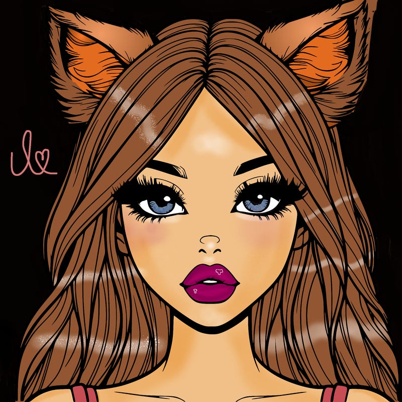 realistic girl with fox ears and realistic lips