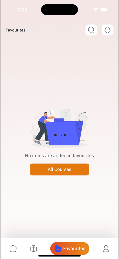 InClass KW - Empty favourites screen of the InClass KW education app with an option to browse all courses
