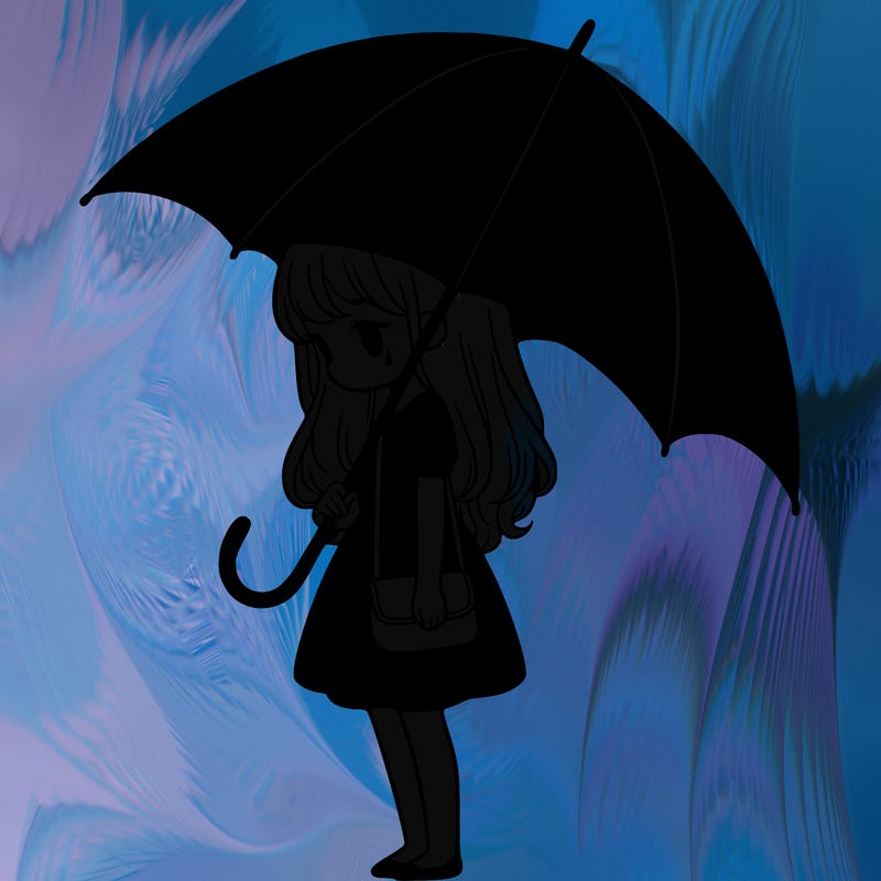 lonely girl holding black umbrella
