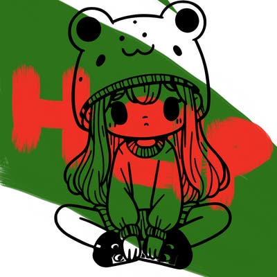 a girl wearing a frog hat and some frog socks