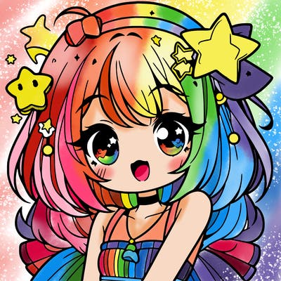 cute anime girl with star accessories