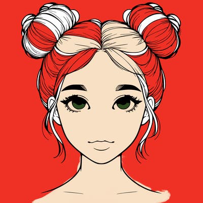 realistic girl with two buns on top of her head