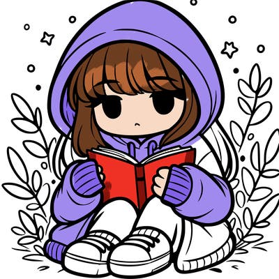 girl in oversized hoodie reading a book