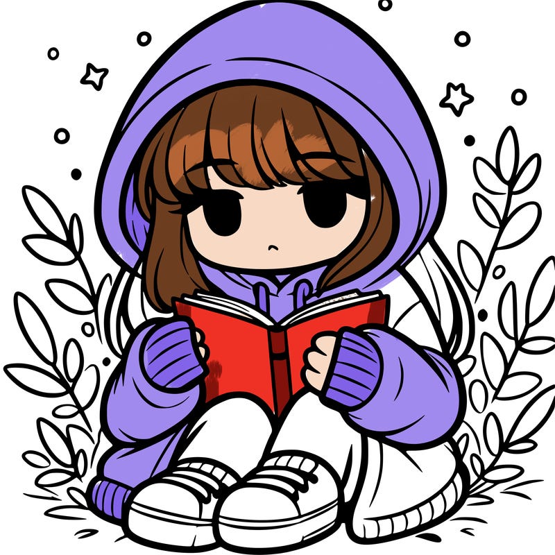 girl in oversized hoodie reading a book