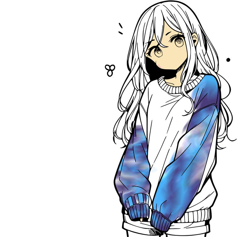 manga teen girl  in a sweater and baggy pants