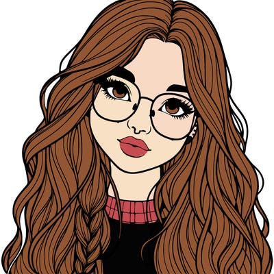 girl with long hair and freckles and glasses realistic