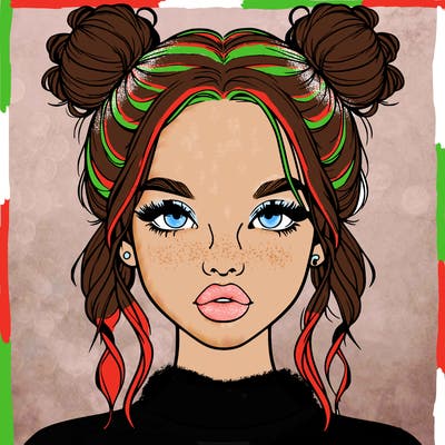 realistic girl with two buns in hair and lips