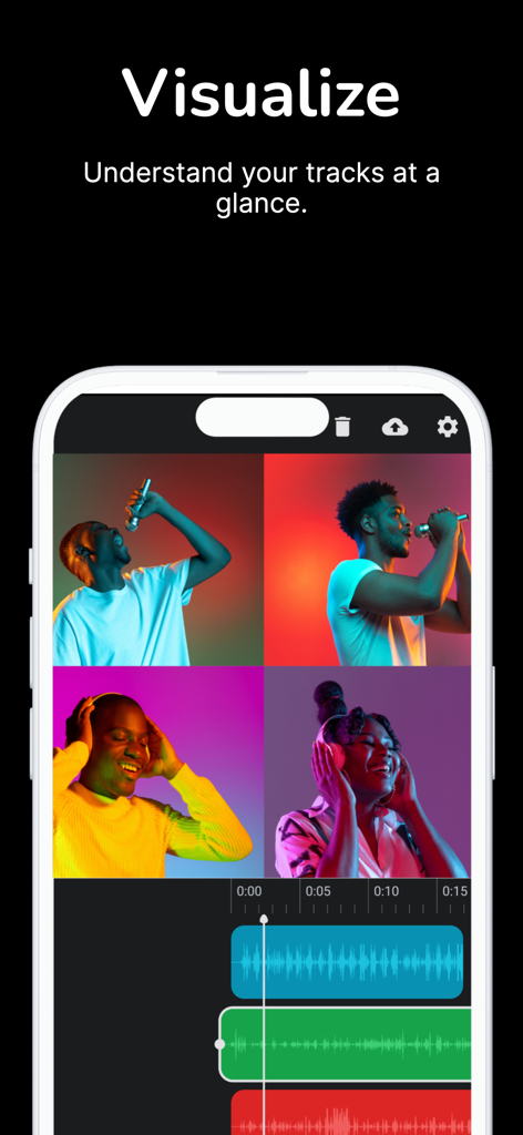 Bandapella - ビデオグリッドとオーディオトラックの視覚化を表示するBandapellaアプリ画面