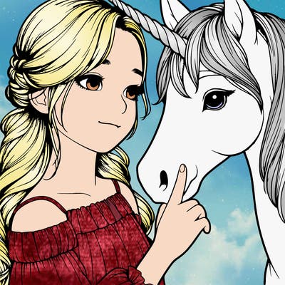 realistic girl are touthsing an realistic unicorn