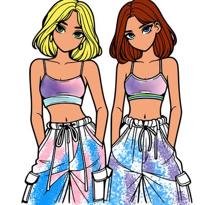 two girls with crop top with baggy pants