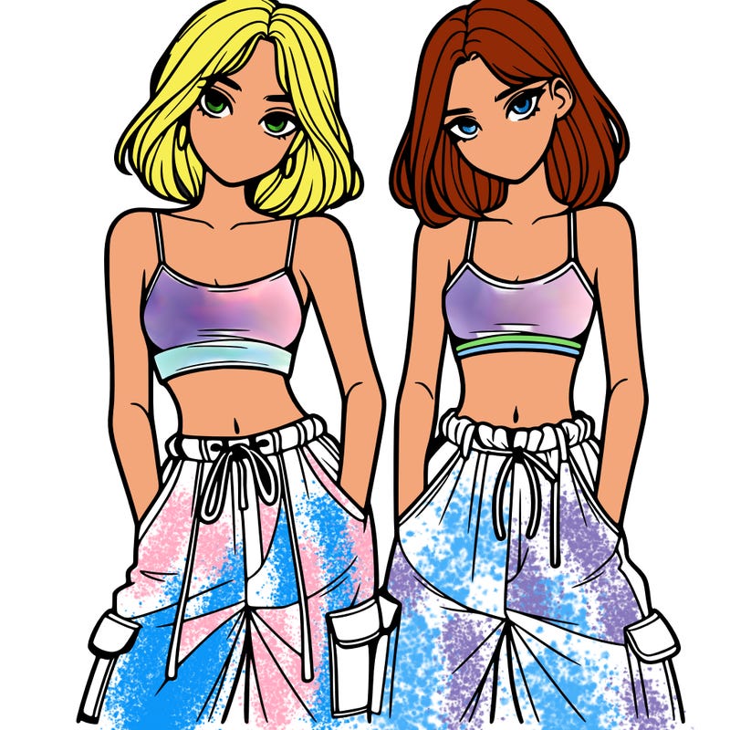 two girls with crop top with baggy pants