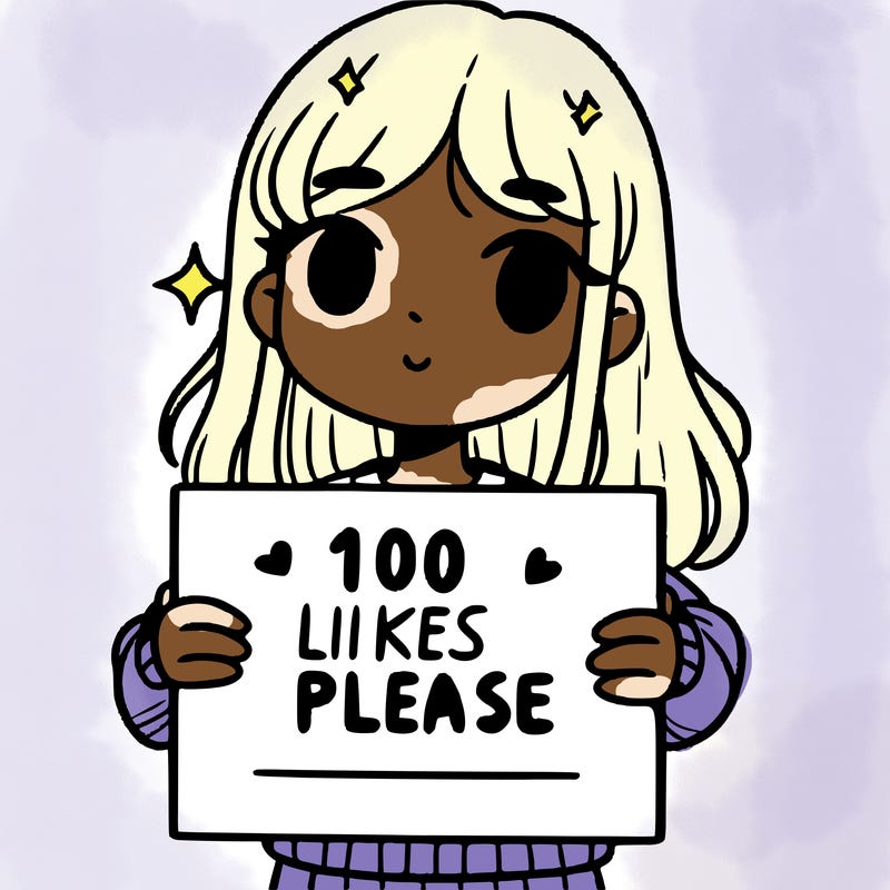 a girl holding up a sign saying 100 likes please