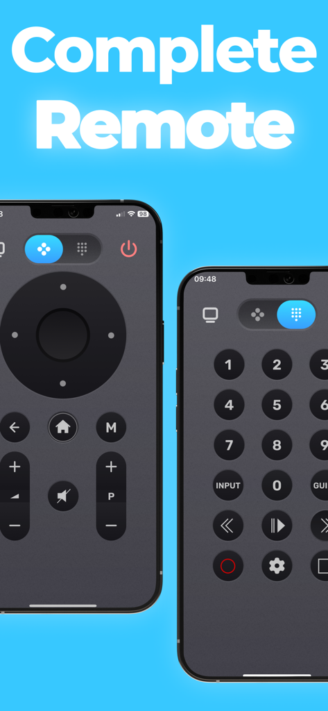 Remote control tv smart - Interfaz de la aplicación de control remoto para Smart TV en dos pantallas de iPhone mostrando botones de control