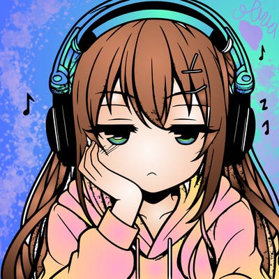 tired anime girl with head phones