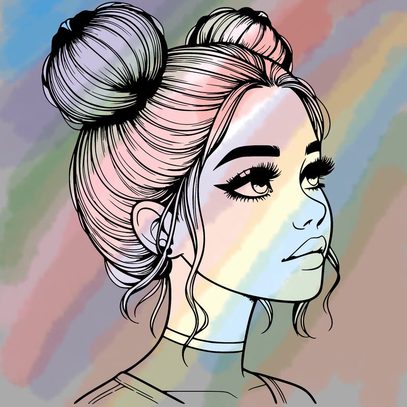 realistic girl with buns on the top of her head