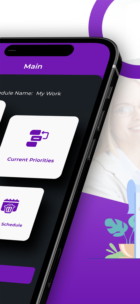 Scheduler: Sling Schedule - Main dashboard of the Scheduler Sling app showing current work priorities and schedule options