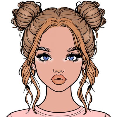 realistic girl with two buns in hair and lips