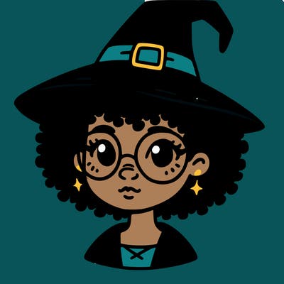 a black person who is a witch and has glasses
