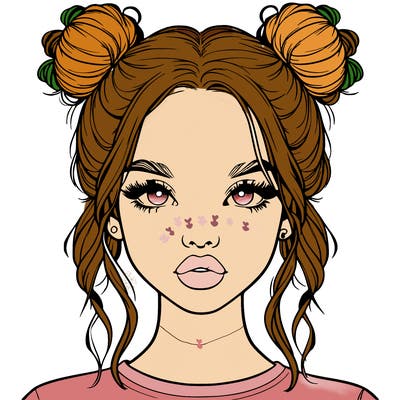 realistic girl with two buns in hair and lips