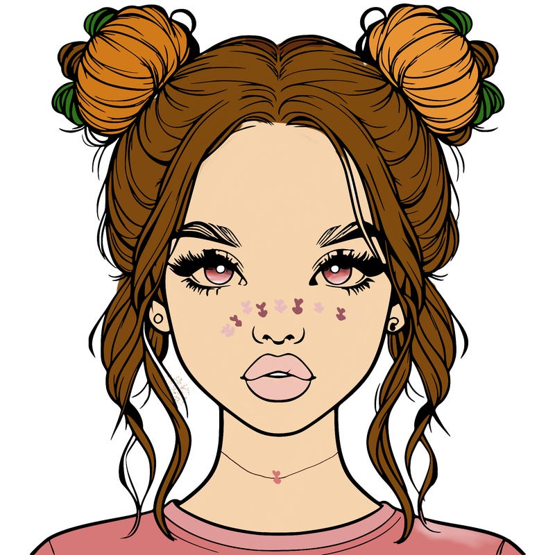 realistic girl with two buns in hair and lips
