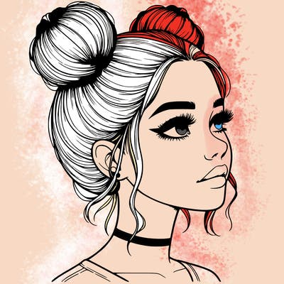 realistic girl with buns on the top of her head