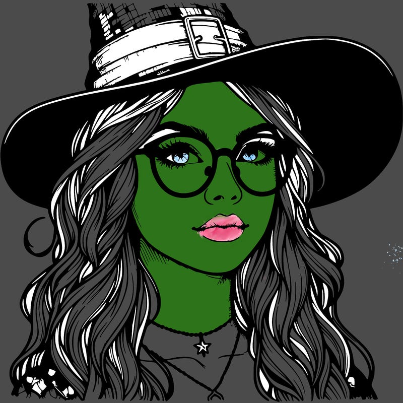 a witch with glasses realistic