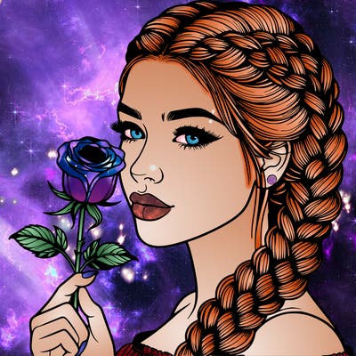 realistic woman with braids holding a single rose