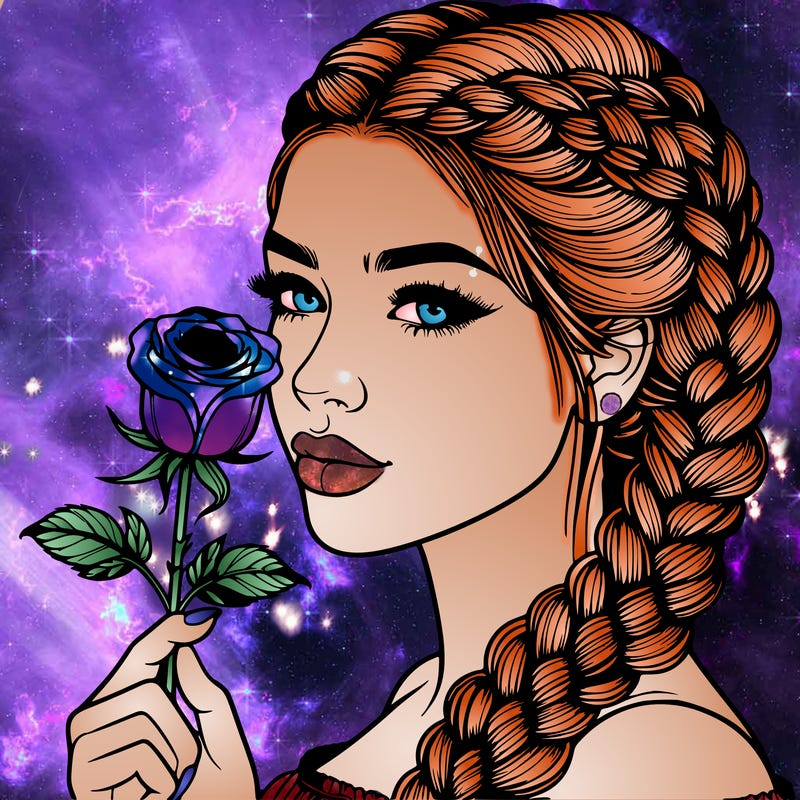 realistic woman with braids holding a single rose