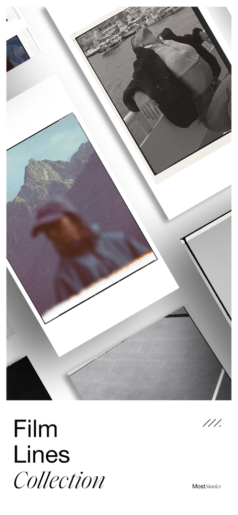 Most: Aesthetic Story Editor - Coleção de Linhas de Filme do aplicativo Most mostrando templates de stories estilo polaroid vintage