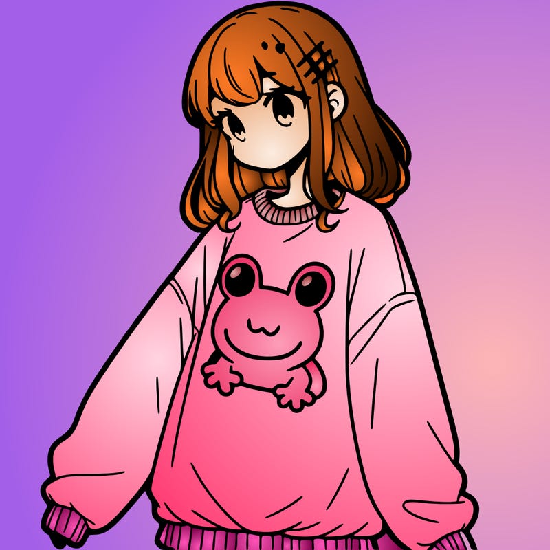 girl wearing frogging sweatshirt
