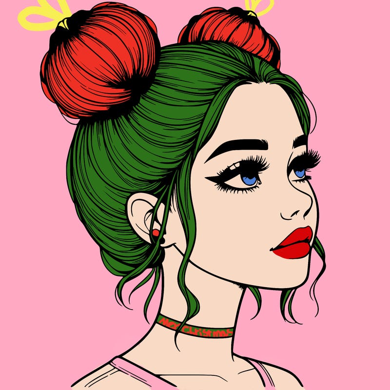 realistic girl with buns on the top of her head