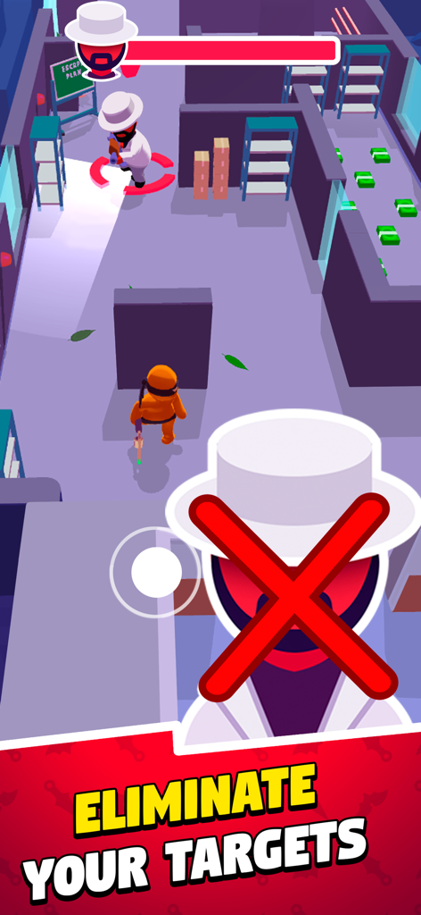 Stealth Master: Assassin Ninja - A ninja character sneaking behind a wall to eliminate a target in an office environment.