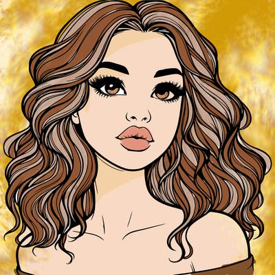 realistic girl with wavy hair and lips