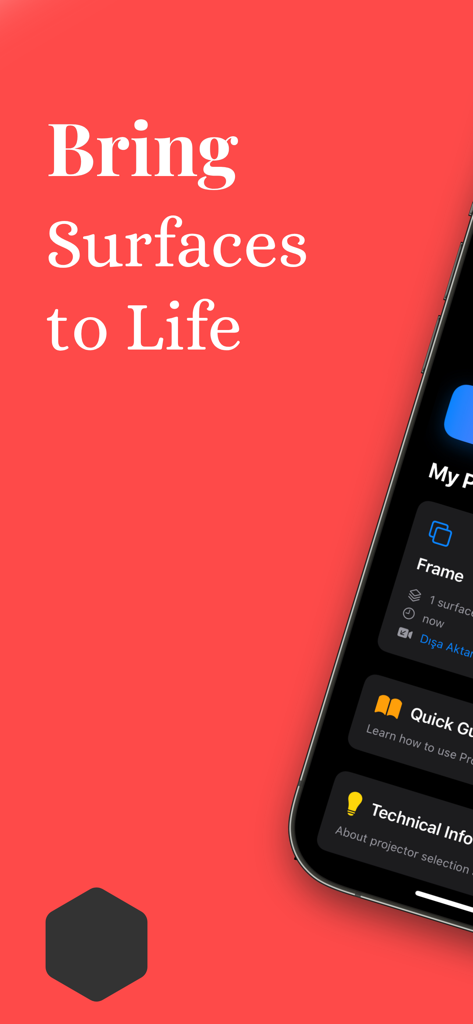 Pro Mapper app interface on iPhone with Bring Surfaces to Life text and project dashboard.