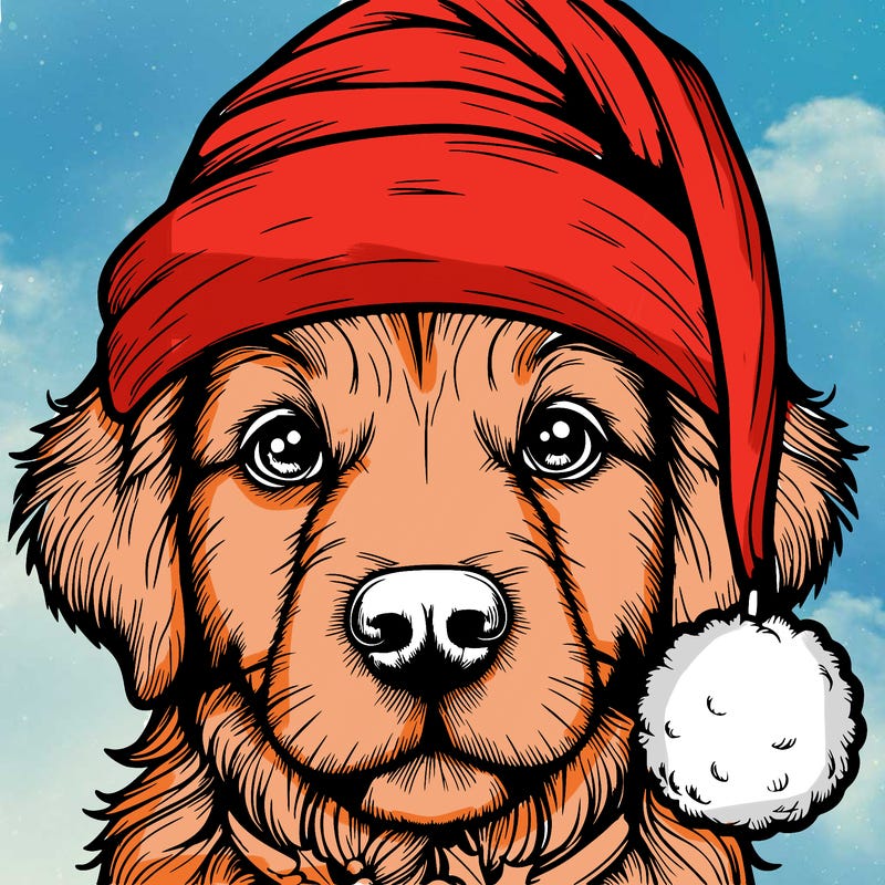 realistic dog with a christmas hat