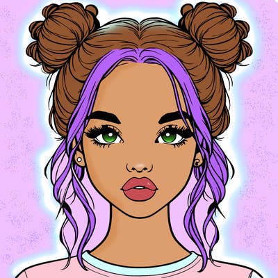 realistic girl with two buns in hair and lips
